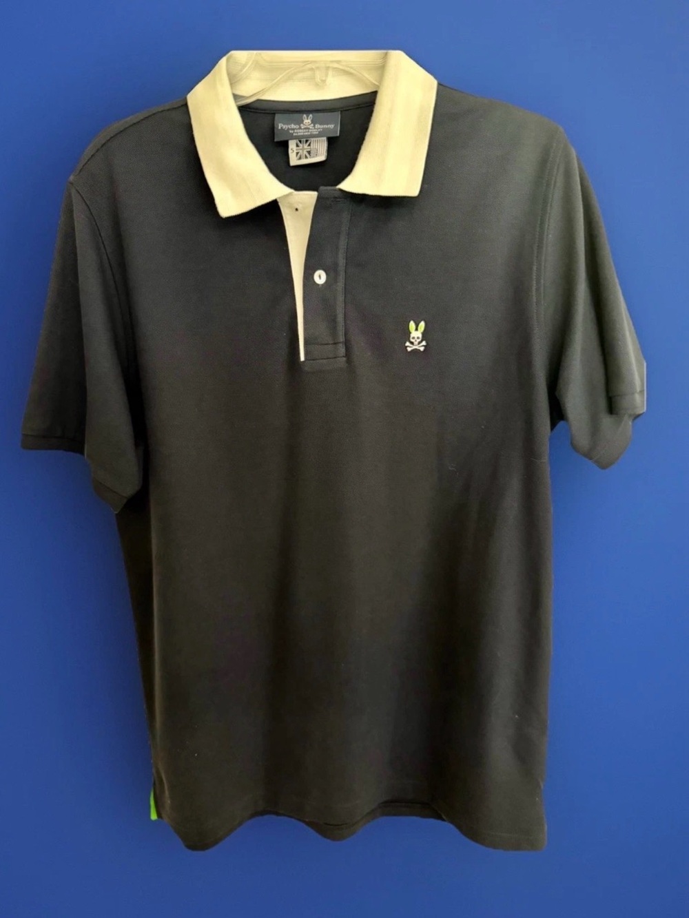 Psycho Bunny Black Polo with Cream Contrast Collar